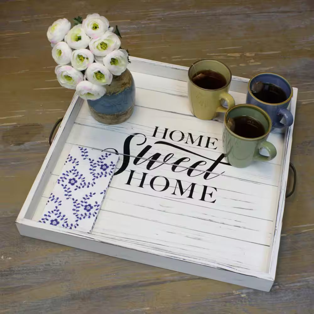 White Wooden Decorative Tray
