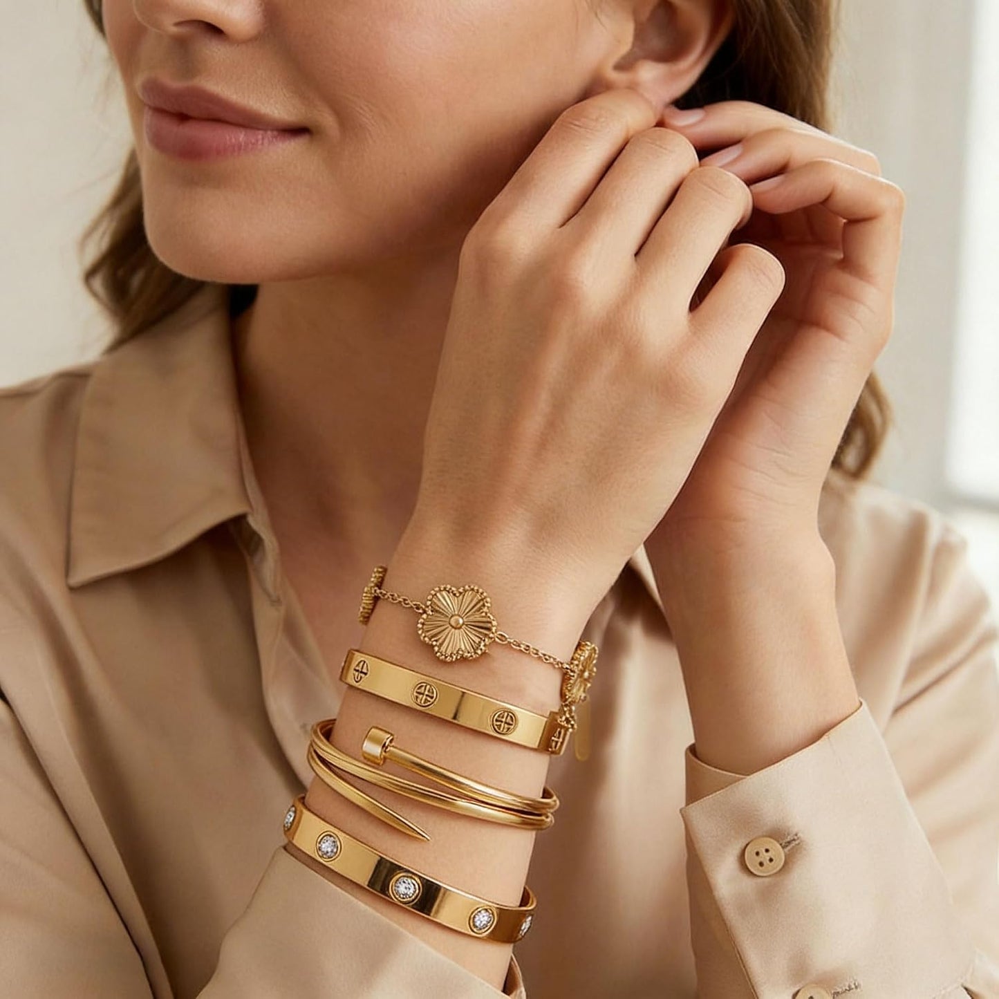 Stackable Gold Bracelets for Women - 4 Sets, 18K Gold Plated Bracelets, Stainless Steel Bangle Bracelets Non-Tarnish, Stylish Gold Jewelry Ensemble, Valentine'S Day, Birthday and Christmas Jewelry Gifts