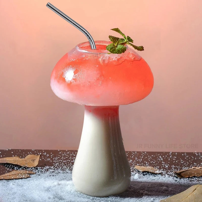 Mushroom Cocktail Glass Cup with Straw for Drinks Beer Creative Clear Wine Glasses Coffee Cups Drinkware Bar Tool