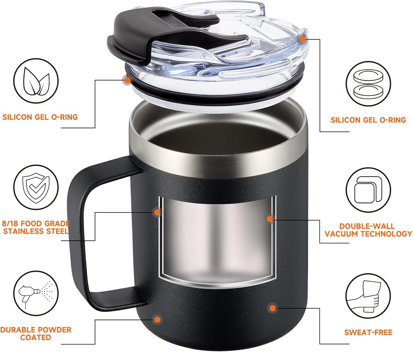 12Oz Insulated Coffee Mug Cup with Handle, Stainless Steel Travel Coffee Mug with Flip Lid, Double Wall Vacuum Coffee Tumbler,Plum