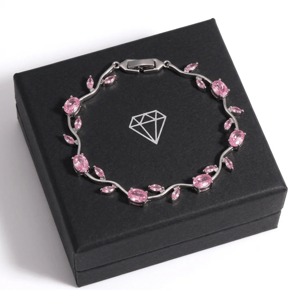 Pink Zircon Copper Bracelet – Elegant Platinum Finish Women’S Jewelry Gift