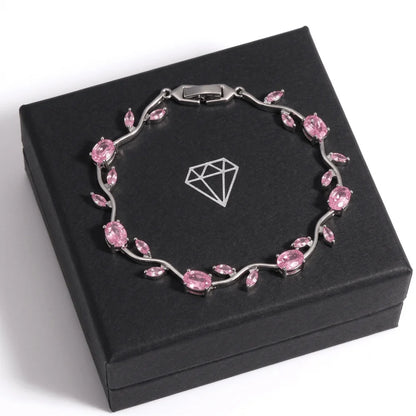 Pink Zircon Copper Bracelet – Elegant Platinum Finish Women’S Jewelry Gift