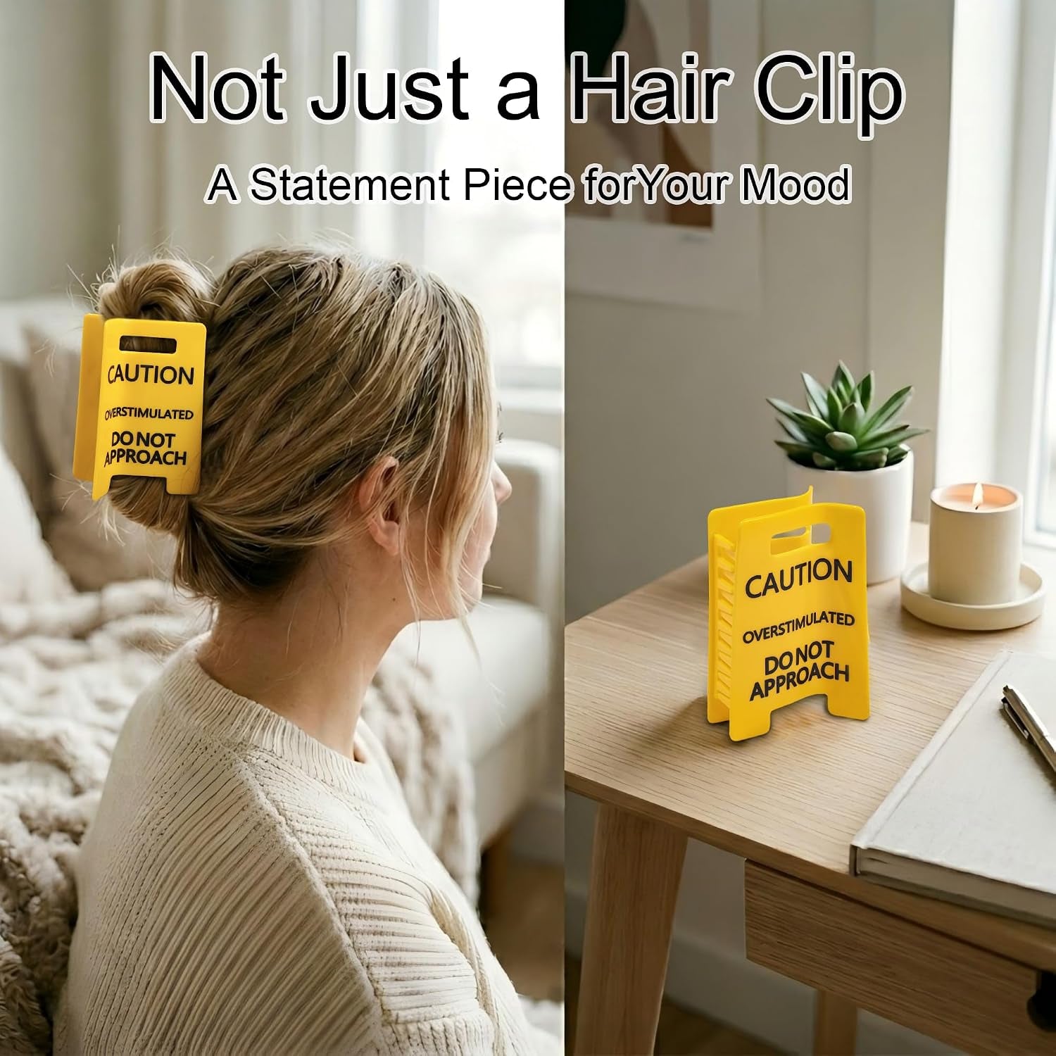Funny Overstimulated Hair Clip Caution Do Not Approach Claw Clips for Thick Hair, Playful Warning Accessories for Women, Fun Hair Claw for Work, School, or Everyday Style(1Pcs)