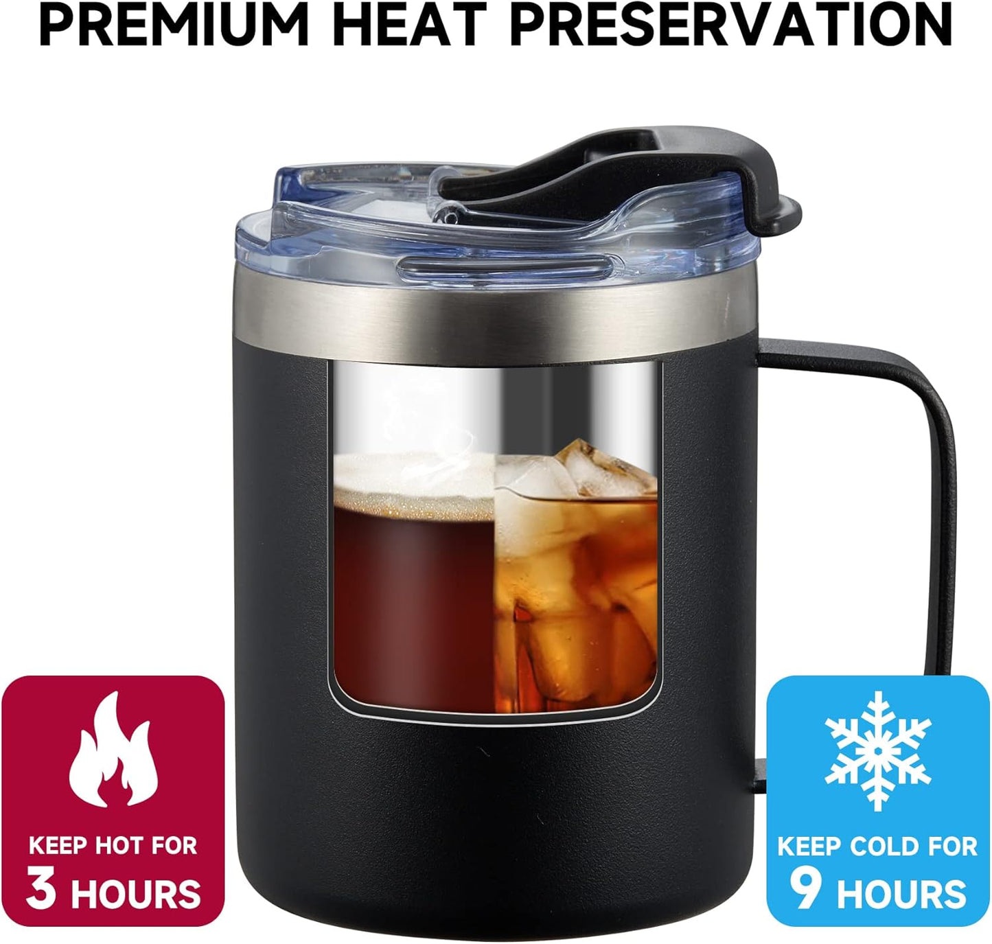 12Oz Insulated Coffee Mug Cup with Handle, Stainless Steel Travel Coffee Mug with Flip Lid, Double Wall Vacuum Coffee Tumbler,Plum