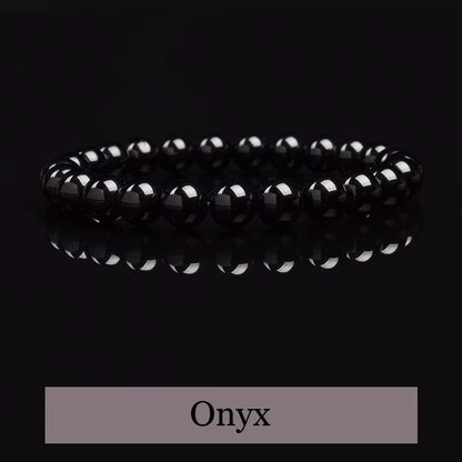 Natural Black Agates Beads Bracelet Women Men Genuine Black Onyx Natural Stone 6Mm 8Mm Smooth round Beads Lucky Energy Jewelry