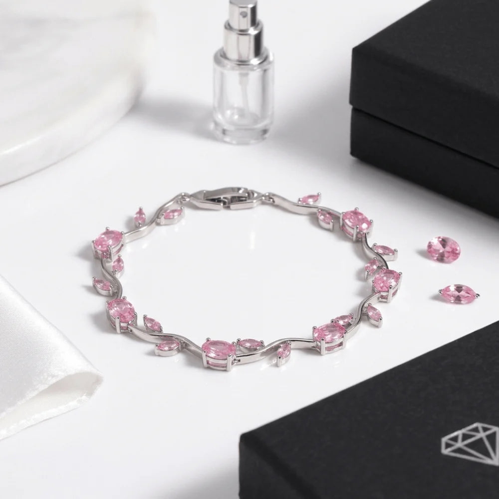 Pink Zircon Copper Bracelet – Elegant Platinum Finish Women’S Jewelry Gift