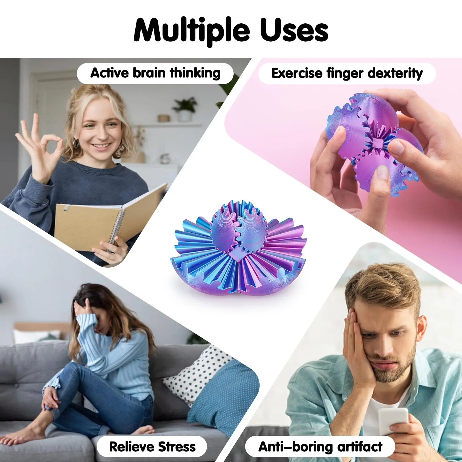 Gear Ball 3D Printed Spin Ball Cube Sphere Fidget Toy for Stress Anxiety Relief Stress Sphere Desk Toy for Adults Kid Gift
