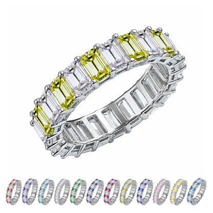 10 Carat Emerald Cut August Birthstone - Multicolor Eternity Wedding Ring - Peridot & Cubic Zirconia Birthstone Rings for Women in 18K White Gold Plating, Gift for Her