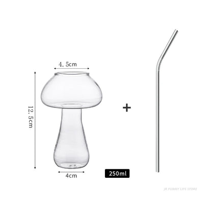 Mushroom Cocktail Glass Cup with Straw for Drinks Beer Creative Clear Wine Glasses Coffee Cups Drinkware Bar Tool