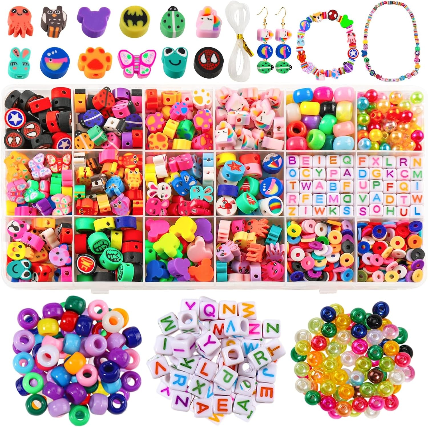 Animal Beads Kit - 710 Pcs Cute Fun Heishi Polymer Clay Animal, Pony, Letter, Pearl Beads for Bracelet, Necklace, Earring Jewelry Making