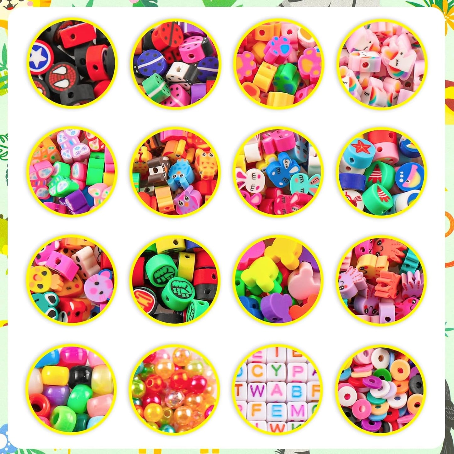 Animal Beads Kit - 710 Pcs Cute Fun Heishi Polymer Clay Animal, Pony, Letter, Pearl Beads for Bracelet, Necklace, Earring Jewelry Making