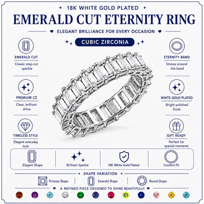 10 Carat Emerald Cut August Birthstone - Multicolor Eternity Wedding Ring - Peridot & Cubic Zirconia Birthstone Rings for Women in 18K White Gold Plating, Gift for Her