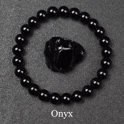 Natural Black Agates Beads Bracelet Women Men Genuine Black Onyx Natural Stone 6Mm 8Mm Smooth round Beads Lucky Energy Jewelry