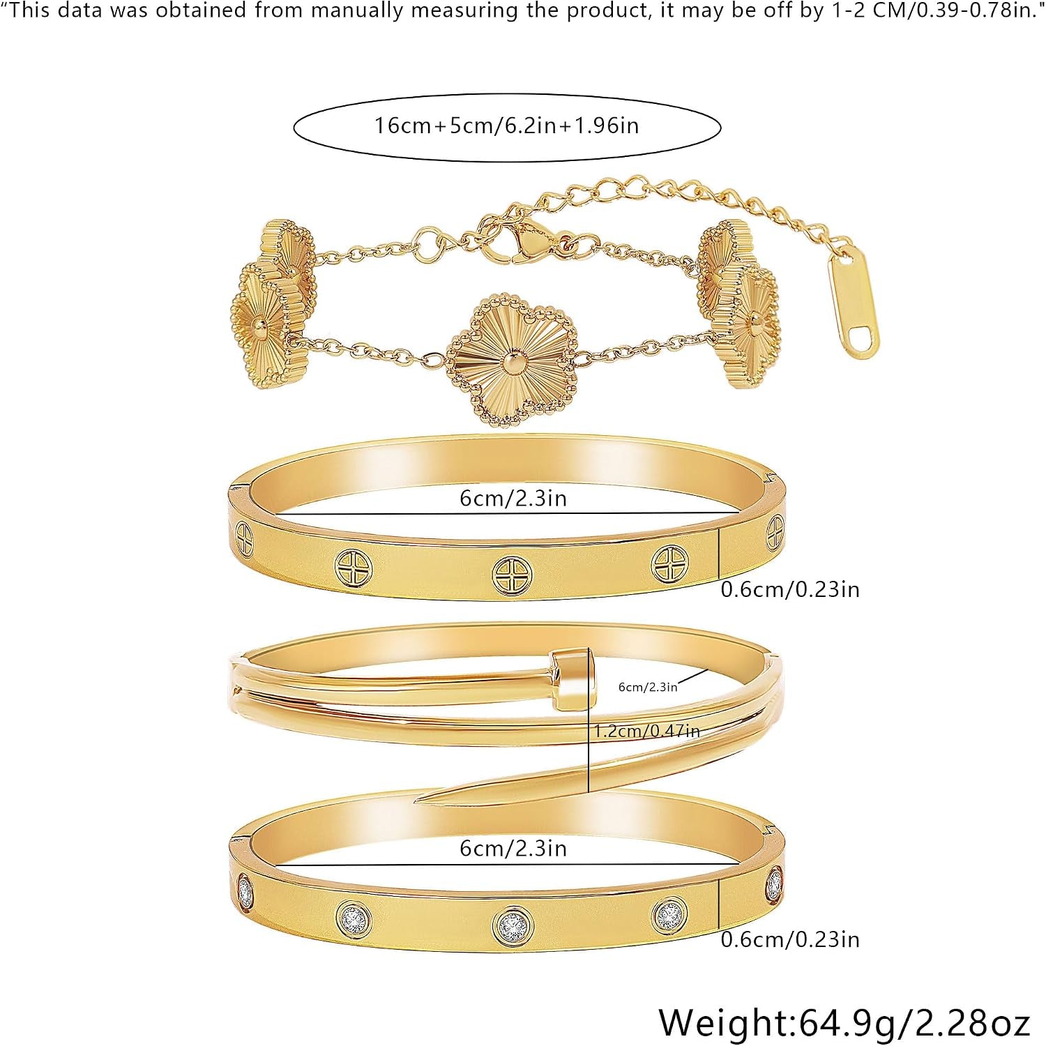 Stackable Gold Bracelets for Women - 4 Sets, 18K Gold Plated Bracelets, Stainless Steel Bangle Bracelets Non-Tarnish, Stylish Gold Jewelry Ensemble, Valentine'S Day, Birthday and Christmas Jewelry Gifts