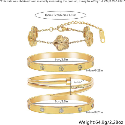 Stackable Gold Bracelets for Women - 4 Sets, 18K Gold Plated Bracelets, Stainless Steel Bangle Bracelets Non-Tarnish, Stylish Gold Jewelry Ensemble, Valentine'S Day, Birthday and Christmas Jewelry Gifts