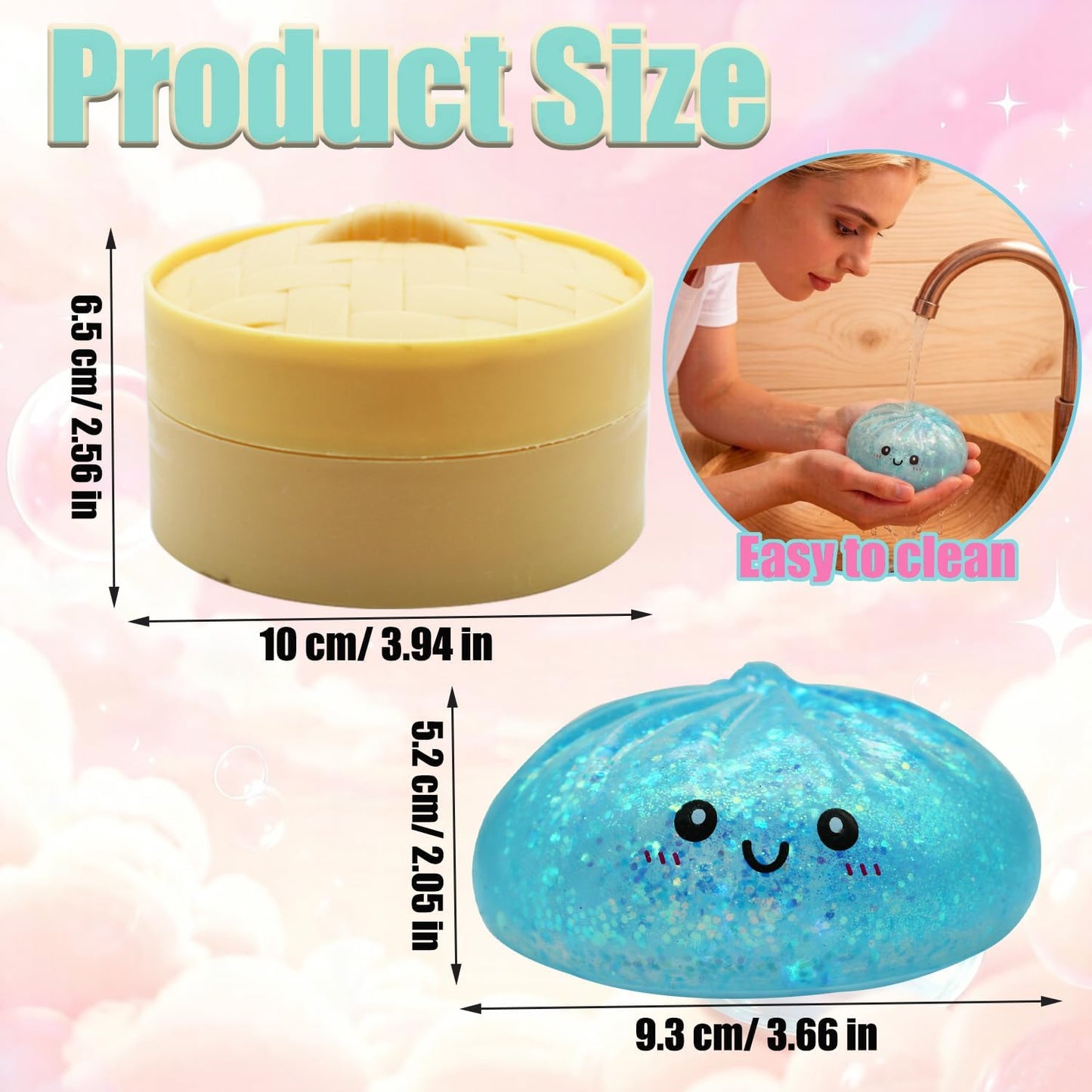 Dumpling Toys Squishies, Slow Rising Jumbo Squishy Toys Dumpling with Steamer Box for Stress Relief, Mystery Fidget Sensory Toys (Blue)