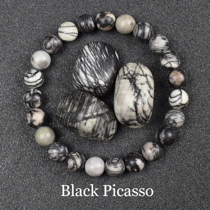 Natural Black Agates Beads Bracelet Women Men Genuine Black Onyx Natural Stone 6Mm 8Mm Smooth round Beads Lucky Energy Jewelry