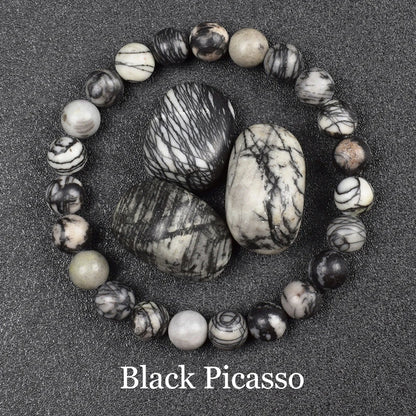 Natural Black Agates Beads Bracelet Women Men Genuine Black Onyx Natural Stone 6Mm 8Mm Smooth round Beads Lucky Energy Jewelry
