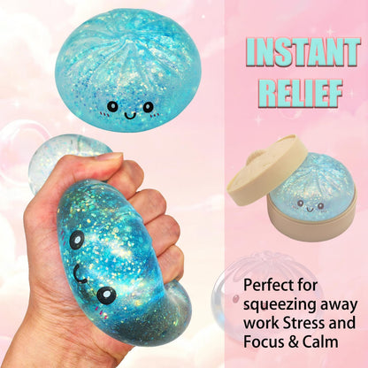 Dumpling Toys Squishies, Slow Rising Jumbo Squishy Toys Dumpling with Steamer Box for Stress Relief, Mystery Fidget Sensory Toys (Blue)