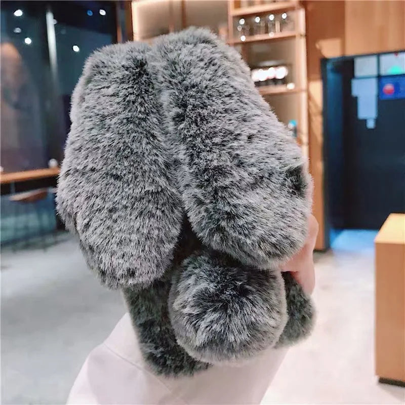 Plush Rabbit Cute Warm Phone Case Fur Cover for Iphone 17 Pro Max 16 16E 15 14 13 12 11 X XR XS 13 Mini Furry Fluffy Cover