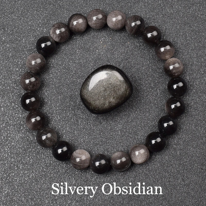 Natural Black Agates Beads Bracelet Women Men Genuine Black Onyx Natural Stone 6Mm 8Mm Smooth round Beads Lucky Energy Jewelry
