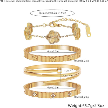 Stackable Gold Bracelets for Women - 4 Sets, 18K Gold Plated Bracelets, Stainless Steel Bangle Bracelets Non-Tarnish, Stylish Gold Jewelry Ensemble, Valentine'S Day, Birthday and Christmas Jewelry Gifts