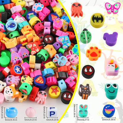 Animal Beads Kit - 710 Pcs Cute Fun Heishi Polymer Clay Animal, Pony, Letter, Pearl Beads for Bracelet, Necklace, Earring Jewelry Making