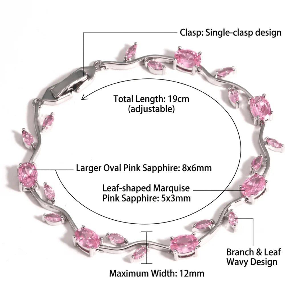 Pink Zircon Copper Bracelet – Elegant Platinum Finish Women’S Jewelry Gift