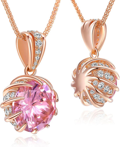 Ceakiev 6.0 Carat (12Mm) round Cubic Zirconia Pendant Necklace, 41 Diamond-Cut Accents, 18K Gold Plated Rose Gold, Adjustable 18"+2", Women’S Jewelry