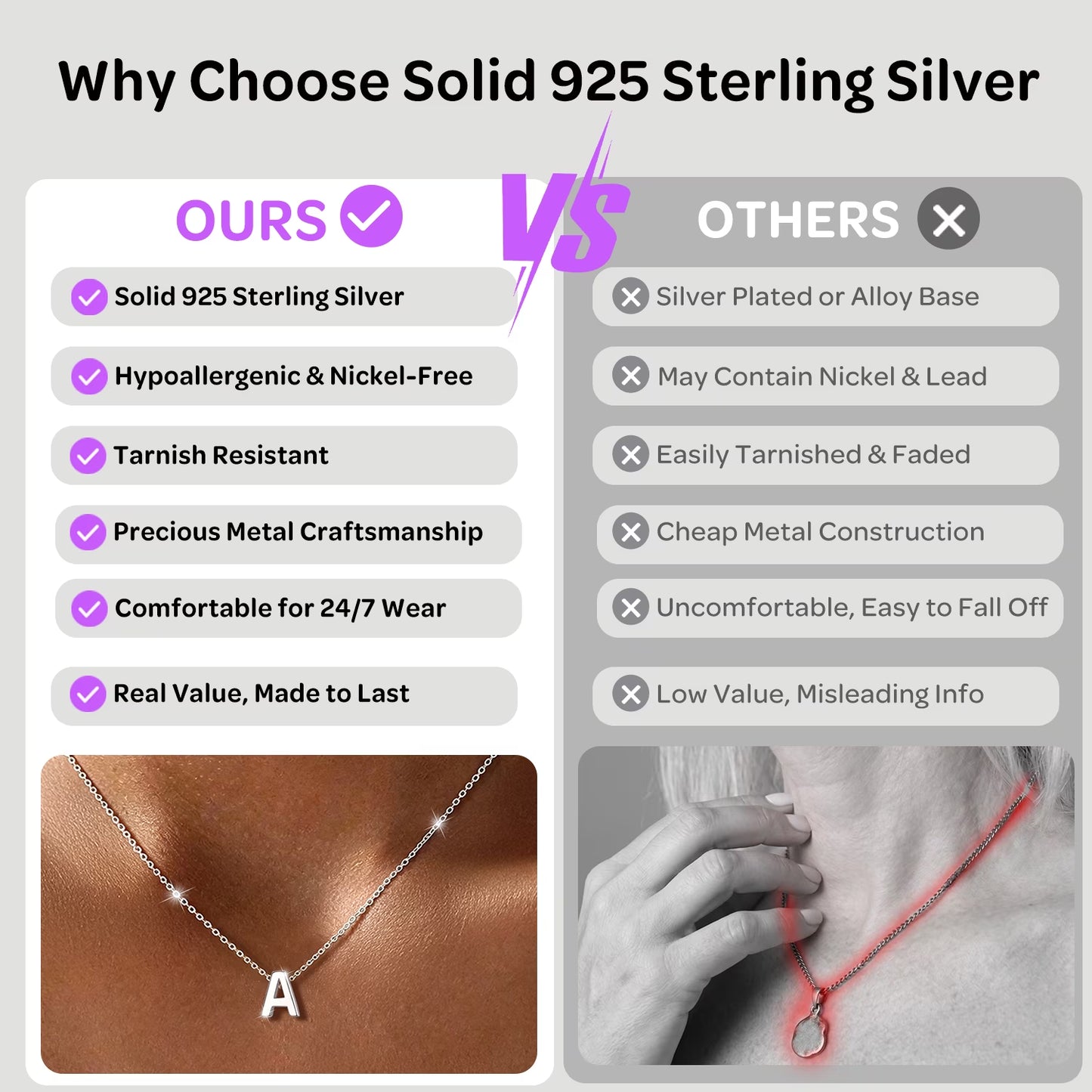 Sterling Silver Initial Necklace for Women Choker Necklace Dainty Waterproof Silver Letter a Pendant Hypoallergenic Jewelry Christmas Graduation Birthday Anniversary Gifts for Her