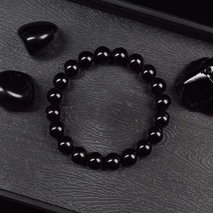 Natural Black Agates Beads Bracelet Women Men Genuine Black Onyx Natural Stone 6Mm 8Mm Smooth round Beads Lucky Energy Jewelry