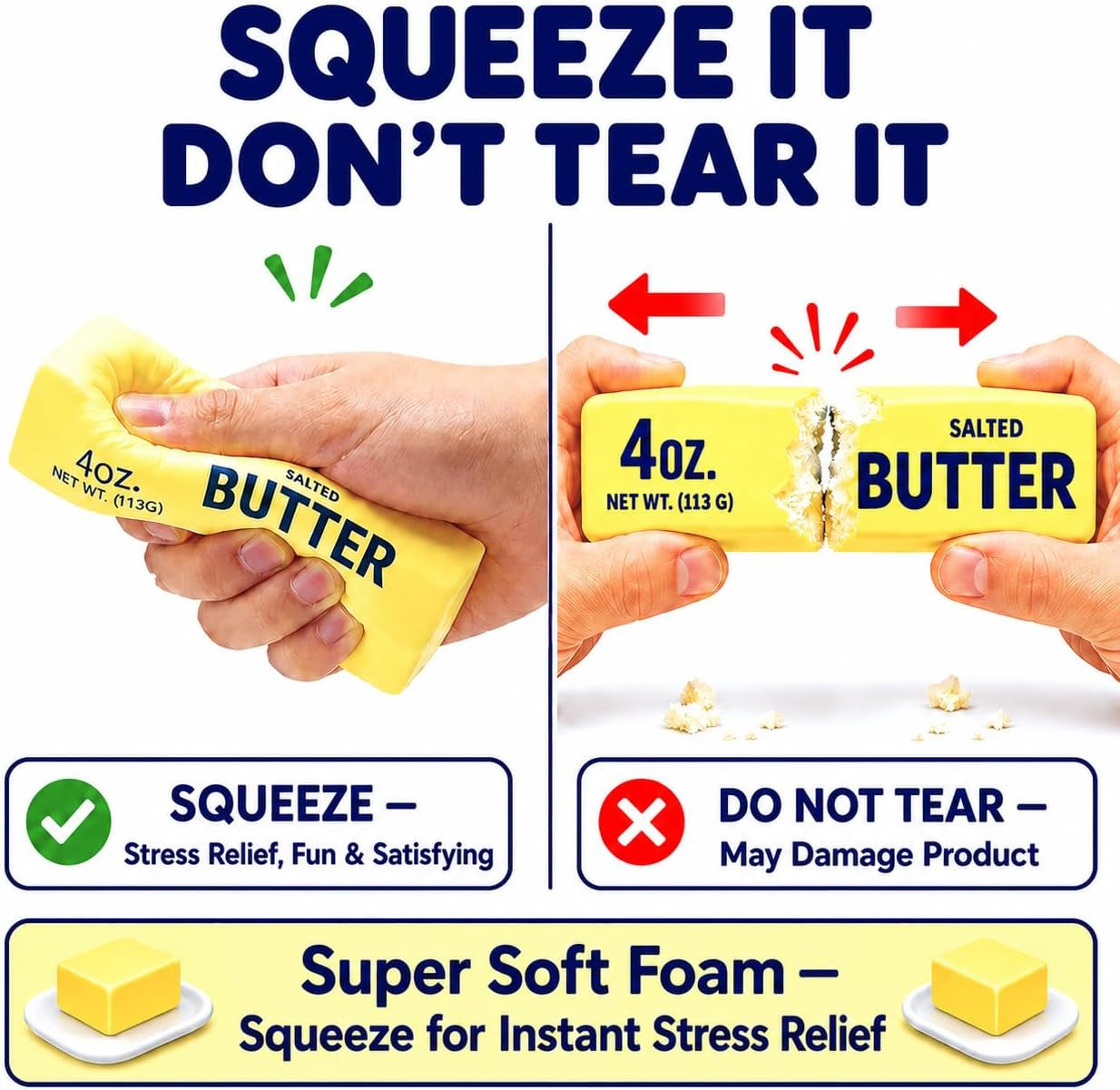 2PCS Butter Squishy, Slow Rising Squishy Toys, Buter Squishy, Squishy Toy, Squeeze Realistic Butter Stick Soft Squeeze Toys, Stress Relief Squishy Fidget Toys