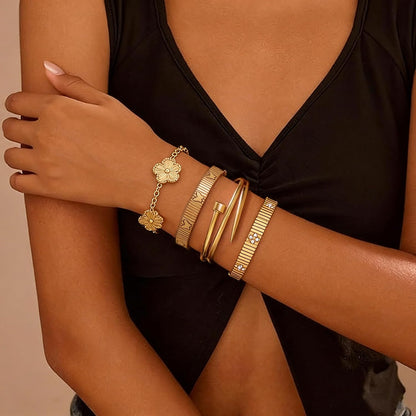 Stackable Gold Bracelets for Women - 4 Sets, 18K Gold Plated Bracelets, Stainless Steel Bangle Bracelets Non-Tarnish, Stylish Gold Jewelry Ensemble, Valentine'S Day, Birthday and Christmas Jewelry Gifts