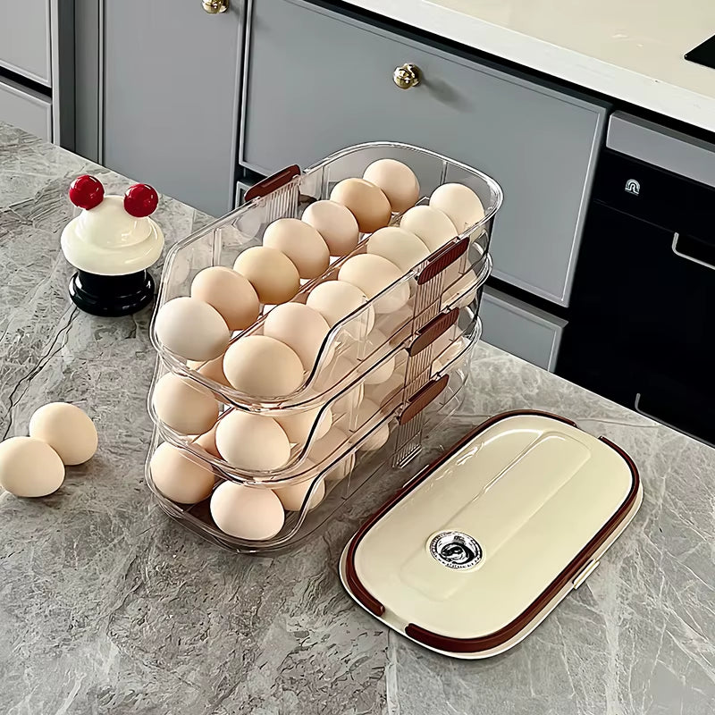 1PCS Home Refrigerator Egg Organizer Sliding Egg Carton Automatic Egg Roller Organizer Kitchen Countertop Egg Shelf